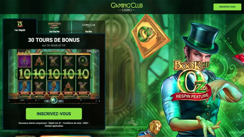 Gaming Club Dépôt de 1$ Obtenez 30 tours gratuits