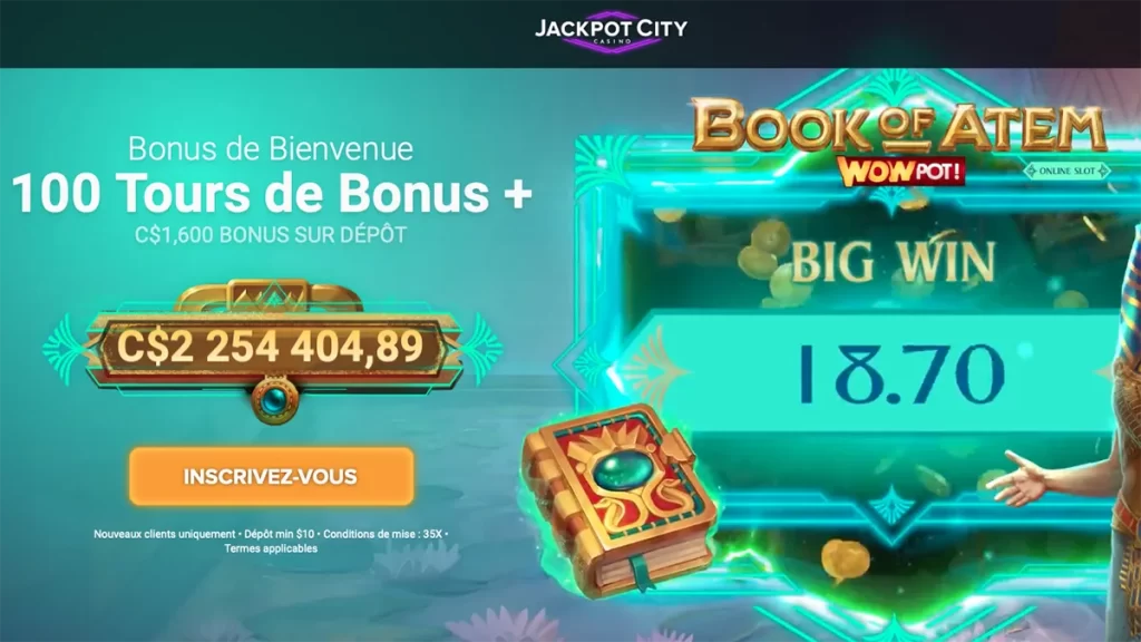 Jackpot City 100 tours gratuits sur Book of Atem WowPot