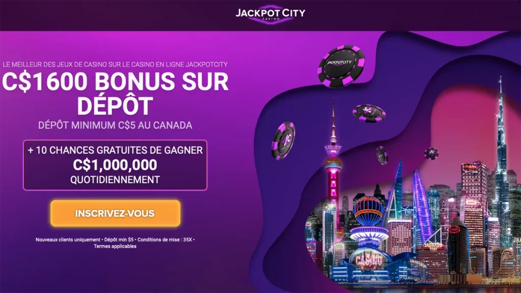 Jackpot City - 5$ de bonus de dépôt minimum