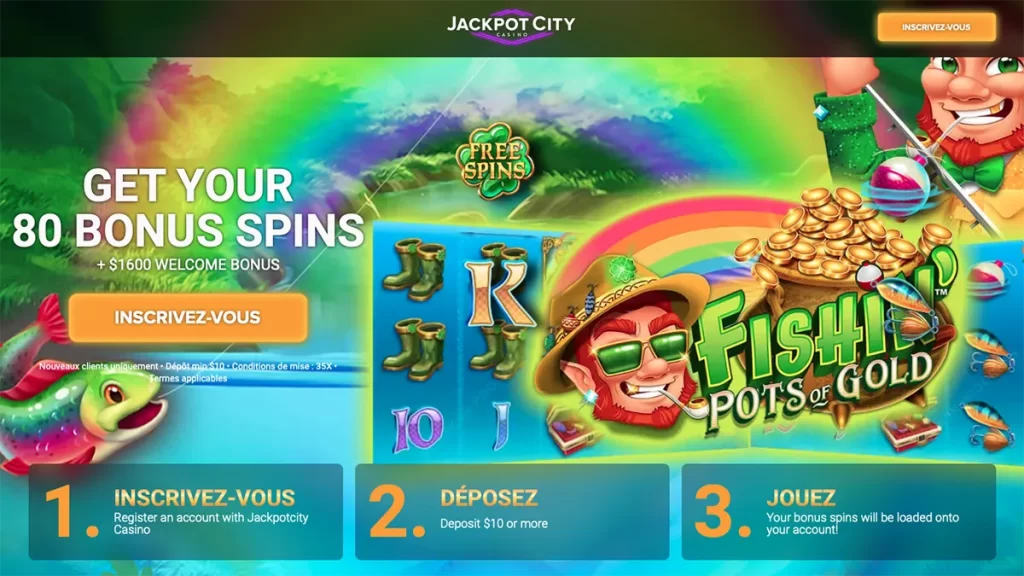 Jackpot City 80 tours gratuits sur Fishin' Pots Of Gold 