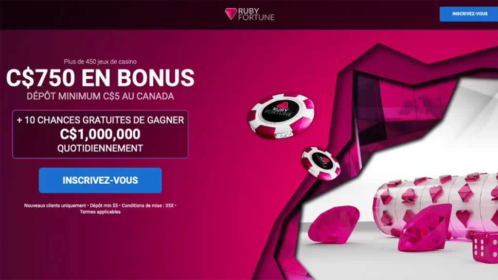 Ruby Fortune Bonus de dépôt minimum de 5 dollars