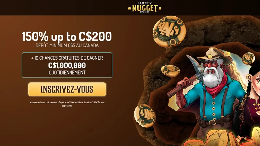 Lucky Nugget Bonus de dépôt minimum de 5 dollars