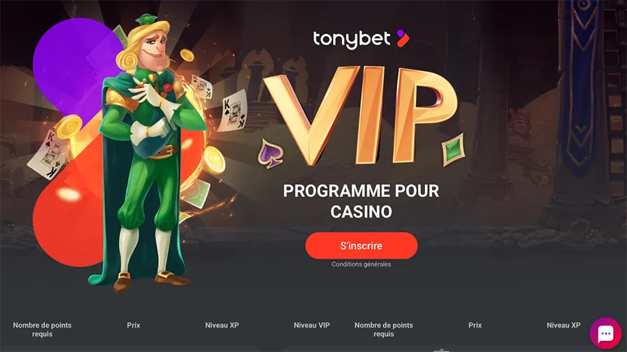 TonyBet VIP Programme pour casino