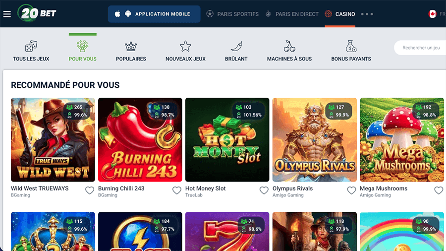 20Bet Casino Jeux