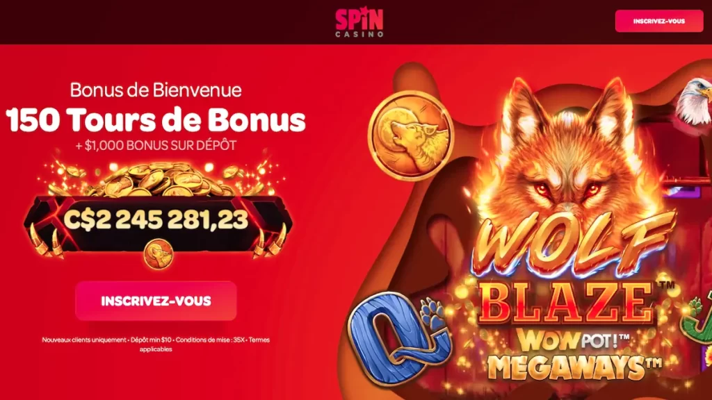 Spin Casino 150 tours gratuits sur Wolf Blaze Wow pot Megaways