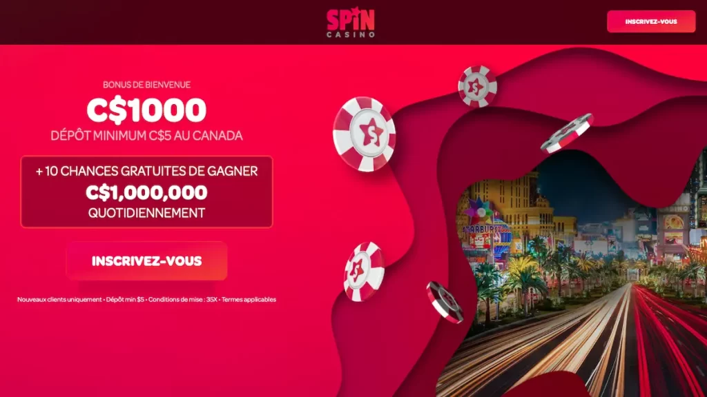 Spin Casino - 5$ de bonus de dépôt minimum