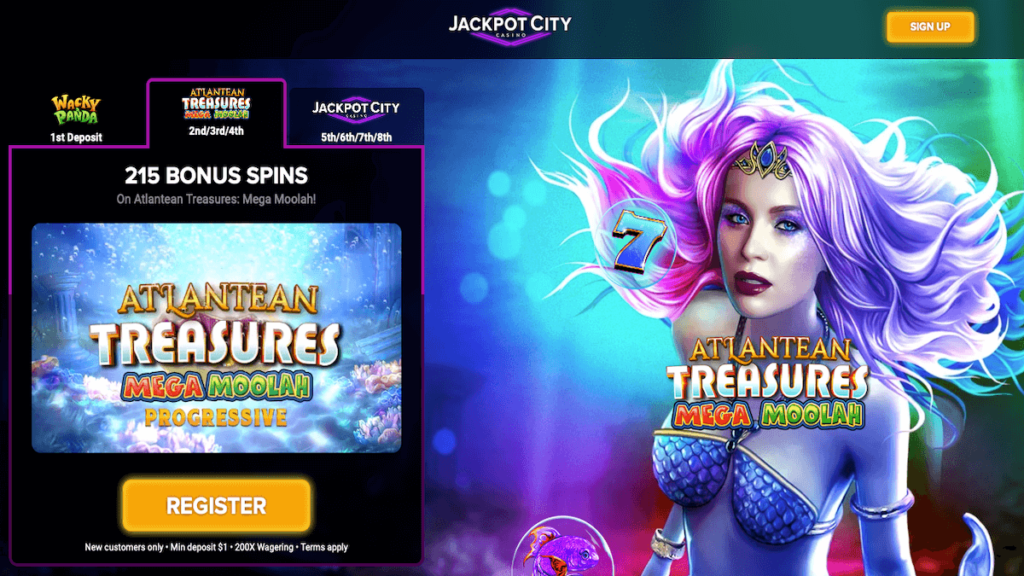 215 Free Spins on Atlantean Treasures: Mega Moolah!