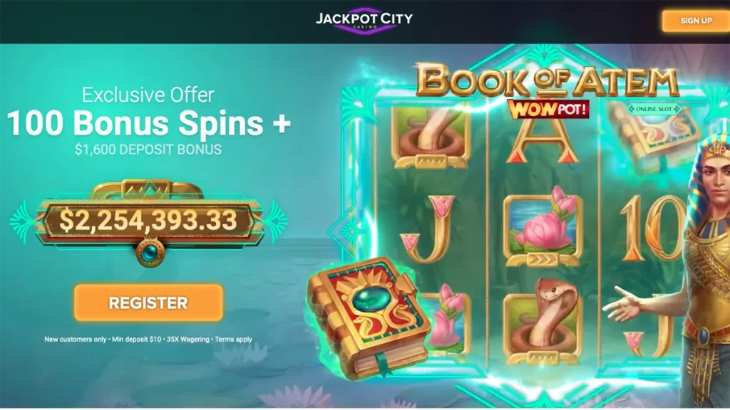 Jackpot City 100 Free Spins on Book of Atem WowPot