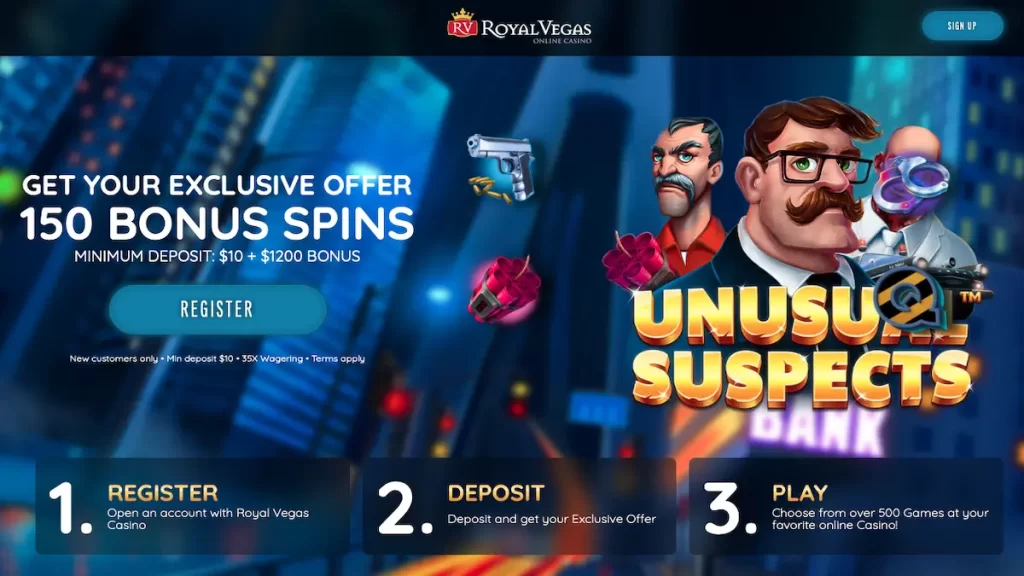 Royal Vegas 150 free spins on Unusual Suspects