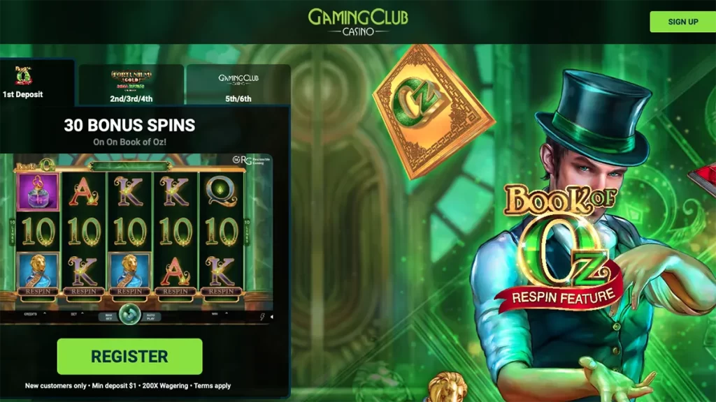 Gaming Club 30 Free Spins on Book of Oz