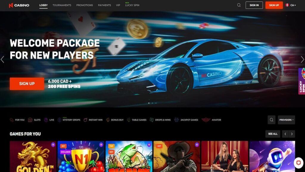 N1 Casino CA homepage