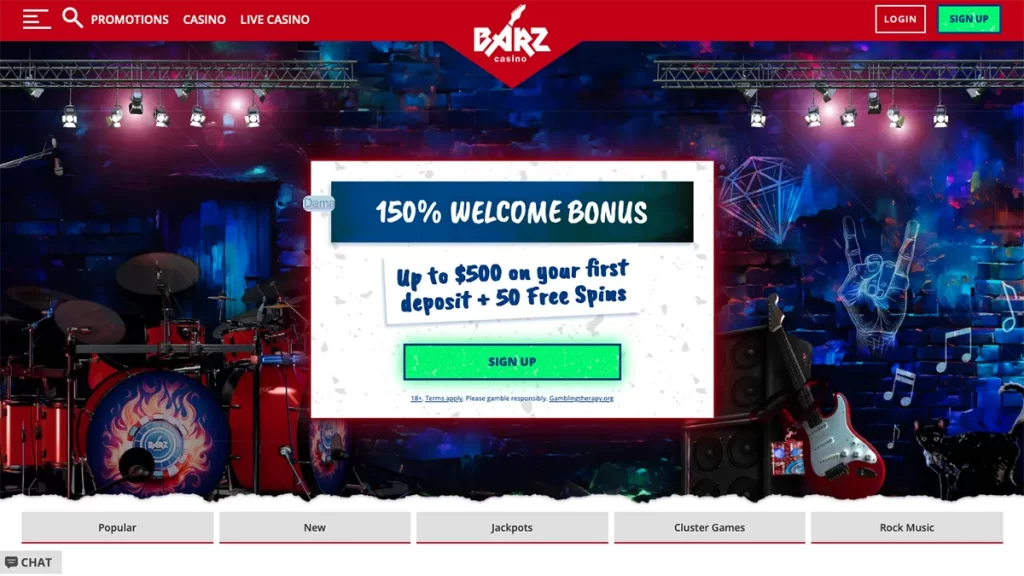 Barz Casino CA Homepage