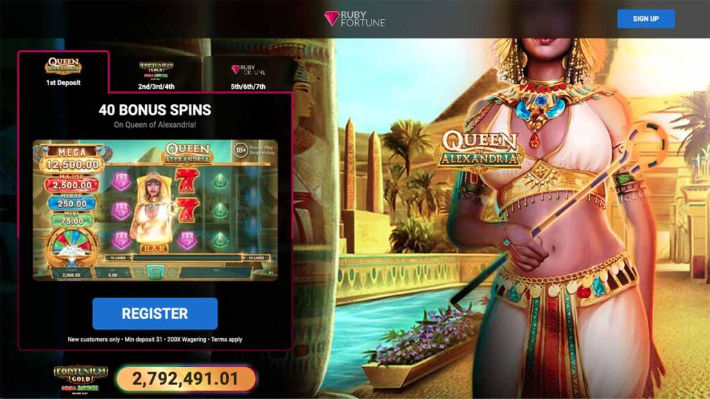 Ruby Fortune $1 deposit bonus