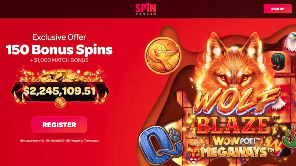 Spin Casino 150 Free Spins on Wolf Blaze Wow pot Megaways