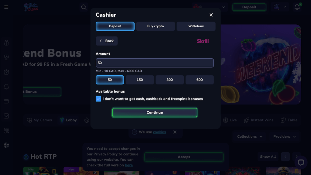 7Bit Skrill Casino Deposit