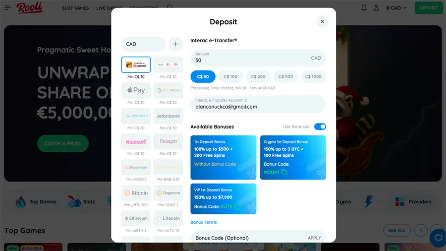 Rooli Casino Loonio Screenshot