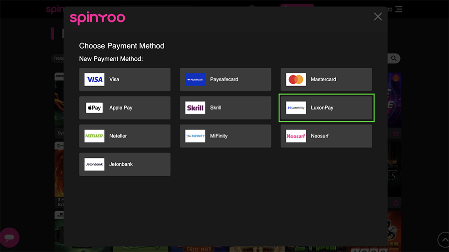 SpinYoo Casino Luxon Pay Deposit