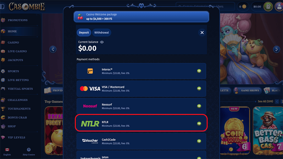 Casombie Casino Neteller Deposit