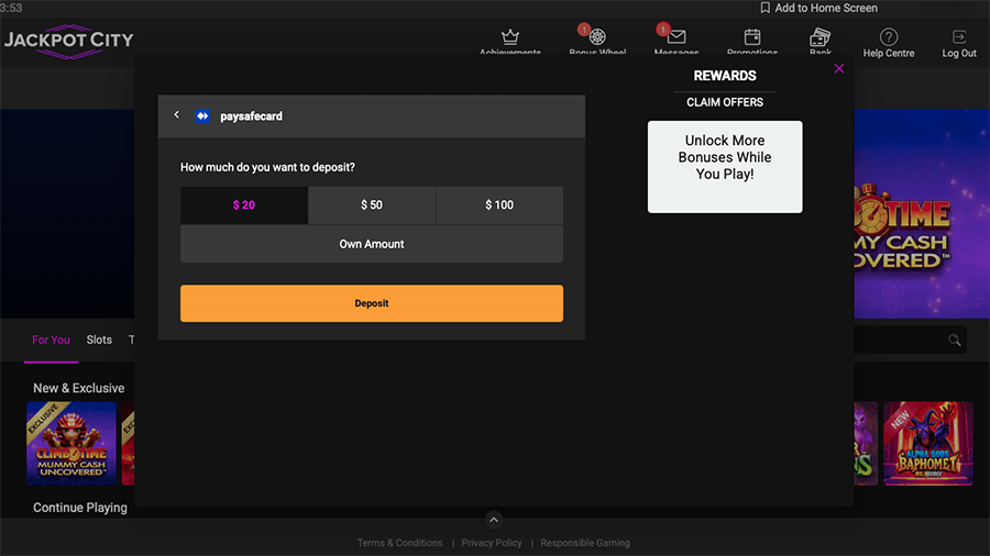 Jackpot City Casino Paysafecard Deposits