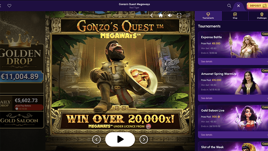 NovaJackpot Casino Gonzo’s Quest Megaways Screenshot