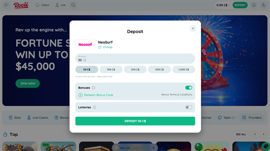 Rooli Casino Neosurf Deposit