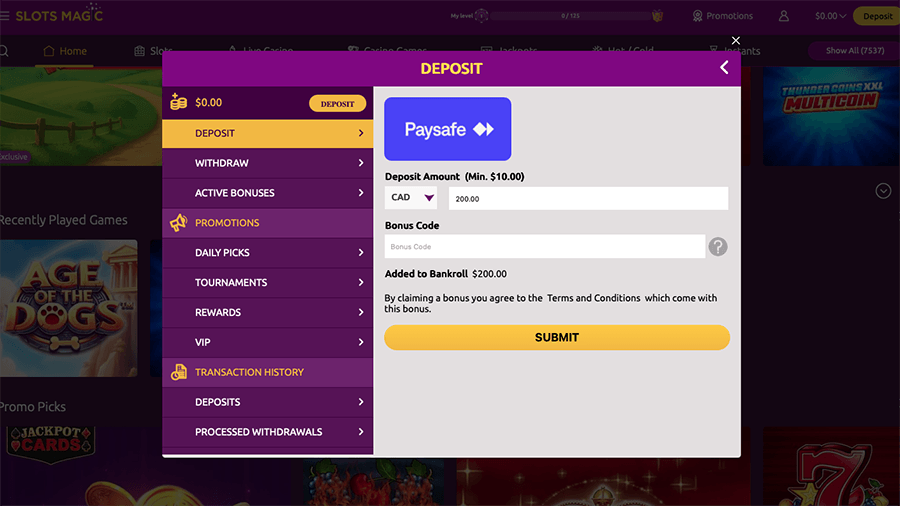SlotsMagic Casino Paysafecard Deposits
