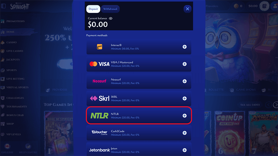 Spinight Casino Neteller Deposit
