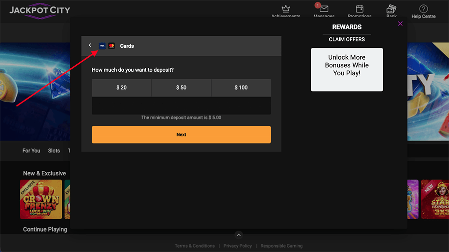Jackpot City Casino Visa Deposit